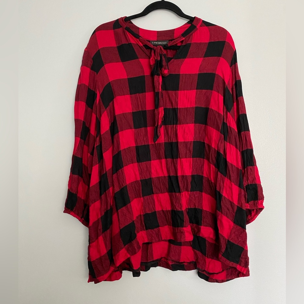 Lane Bryant Buffalo Plaid Necktie Accent Tunic